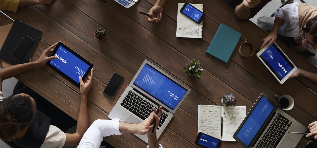 Laptops phones on the table